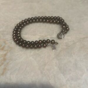 14k solid white gold Tahitian pearl bracelet